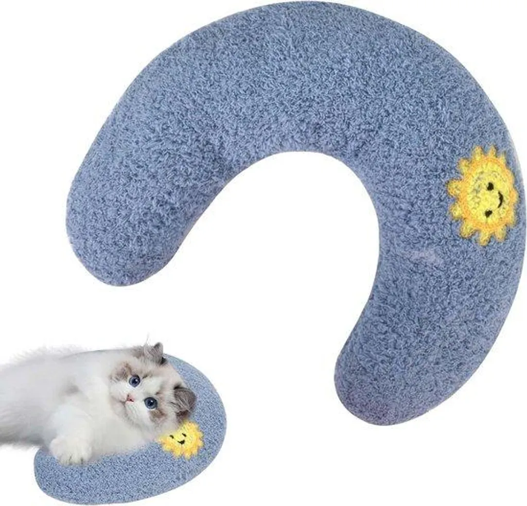 Panier et coussin pour chat bleu en peluche douce - Lit lavable 50cm