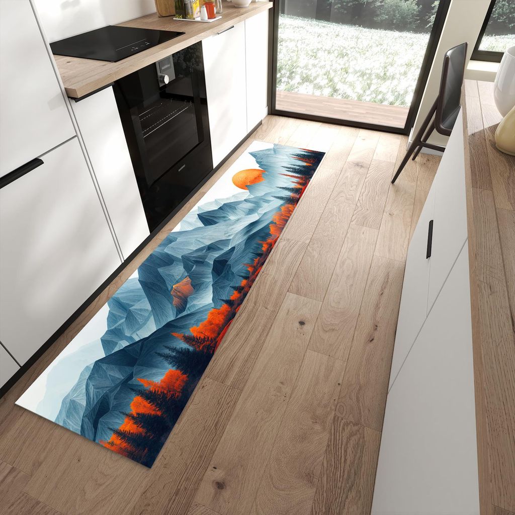 Küchenteppich 60x240cm rutschfest & abwischbar PVC Läufer - Berge Mit Spiegelung