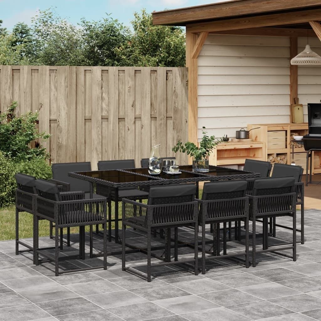 Maison Exclusive - 11-tlg. Garten-Essgruppe mit Kissen Schwarz Poly Rattan
