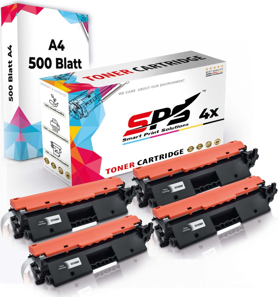 Druckerpapier A4 + 4x Multipack Set Kompatibel für HP LaserJet Pro M 132 fp (CF217A/17A) Toner Schwarz