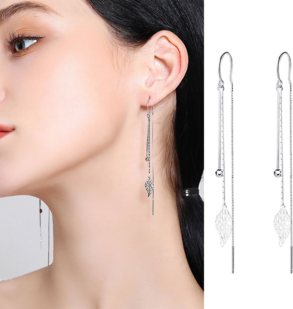 1 Paar baumelnde Ohrringe, antiallergisch, elegante Ohrdekoration, koreanischer Stil, Temperament, lange Blatt-Quastenohrringe für Dating