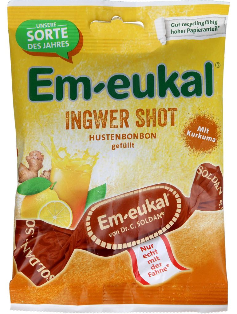 Em-eukal Ingwer Shot Hustenbonbons gefüllt, 75 g Bonbons Produktbild 