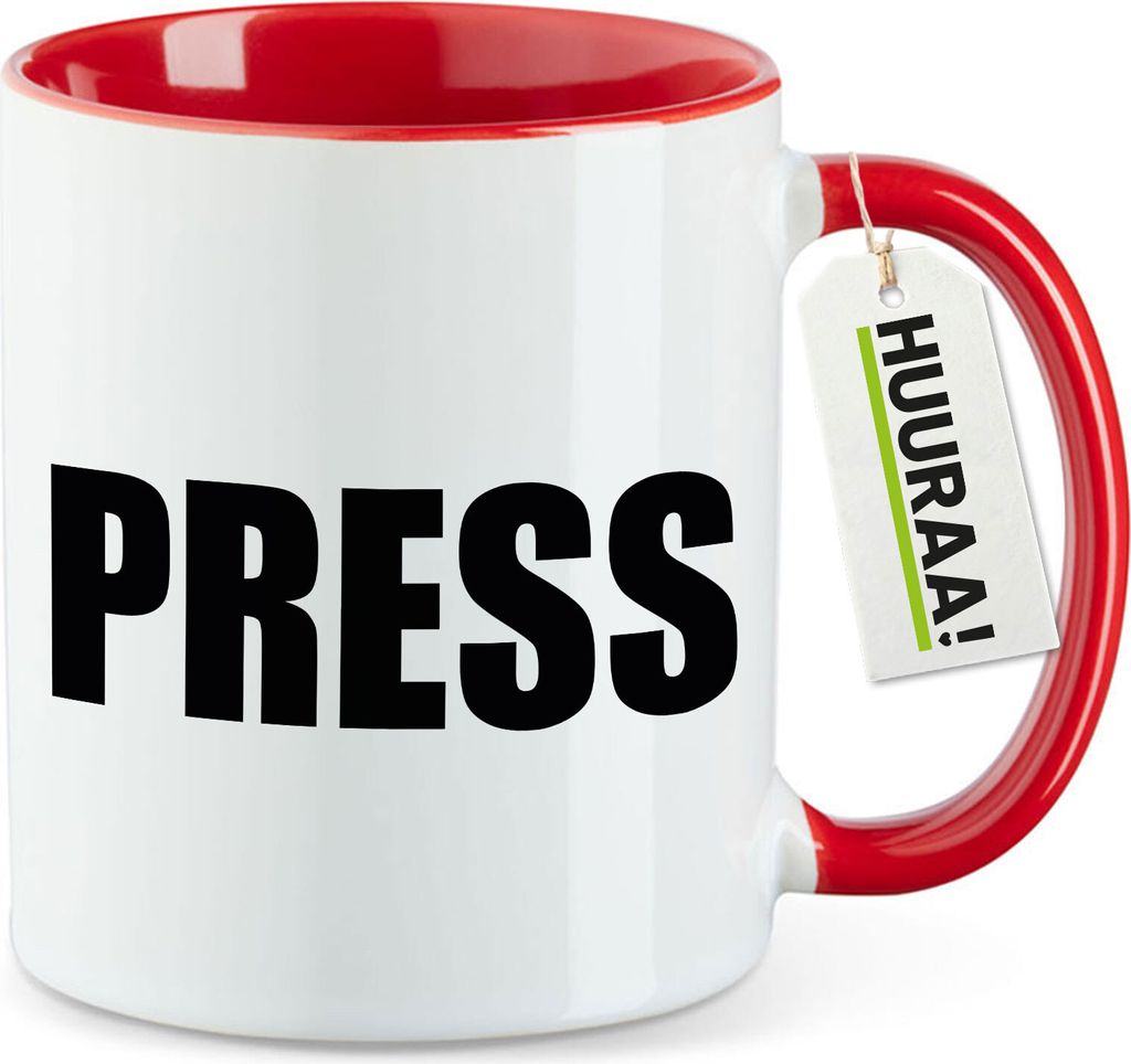Huuraa Kaffeetasse Press Schriftzug 330ml Rot Keramik Kaffeebecher Geschenkidee
