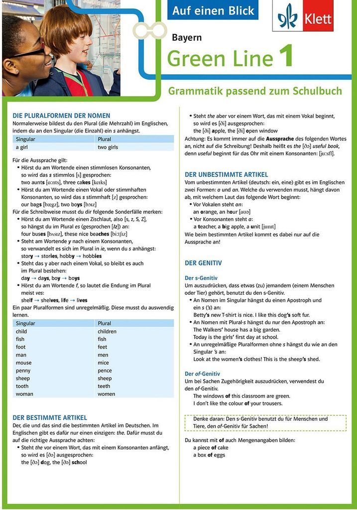 Green Line 1 Bayern Klasse 5 - Auf einen Blick. Grammatik passend zum Schulbuch - Klappkarte (6 Seiten)