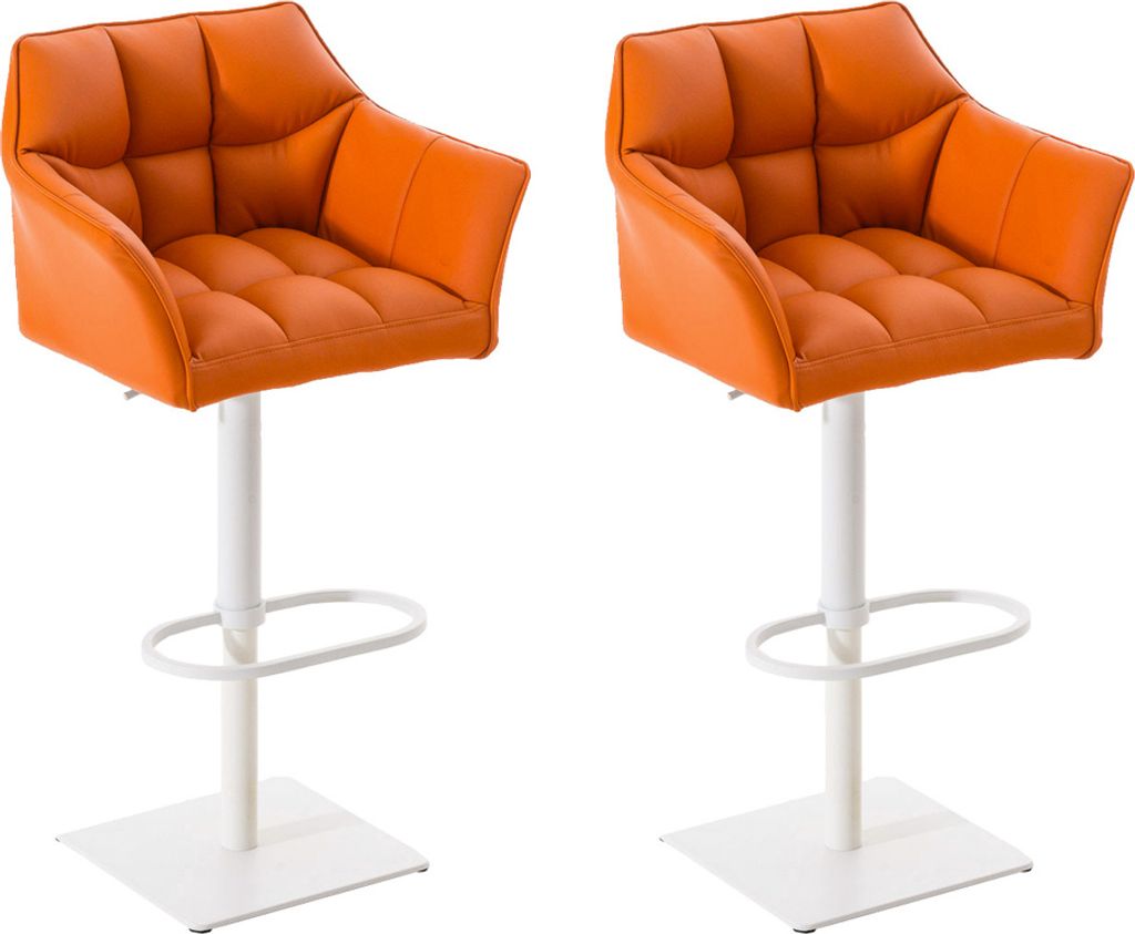 CLP 2er Set Barhocker Damaso Kunstleder drehbar und höhenverstellbar Farbe orange Gestell Farbe weiß