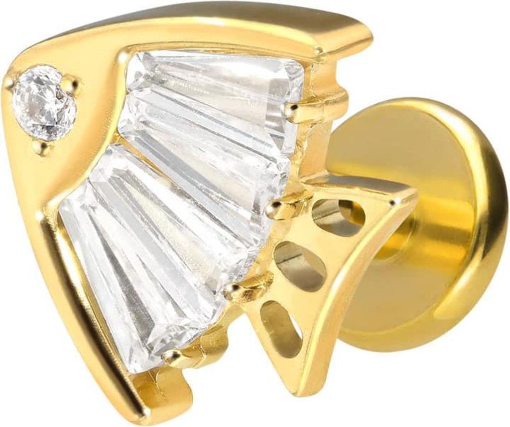 Ohrpiercing, Nasenpiercing Titan Labret mit Innengewinde KRISTALLFISCH Gold Stablänge: 8mm | Stabstärke: 1,2mm