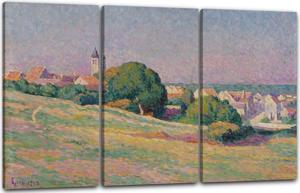 Leinwandbild 3-teilig (120x80cm): Maximilien Luce - VUE DE MÉRÉVILLE, echter Holz-Keilrahmen inkl. Aufhänger, handgefertigt in Deutschland
