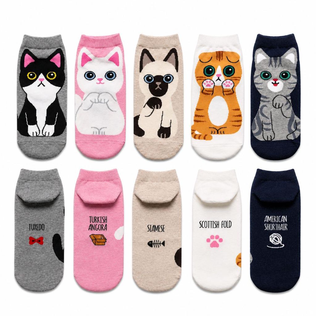 Damen Katzensocken – Bunte Freizeitsocken mit niedlichem Produktbild 