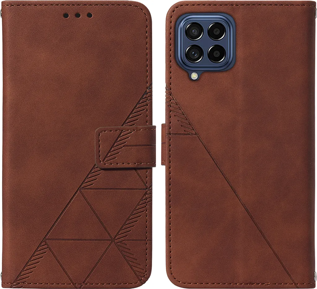 Cover Samsung M53 5G Sottile Pelle Marrone Goffrata a Portafoglio