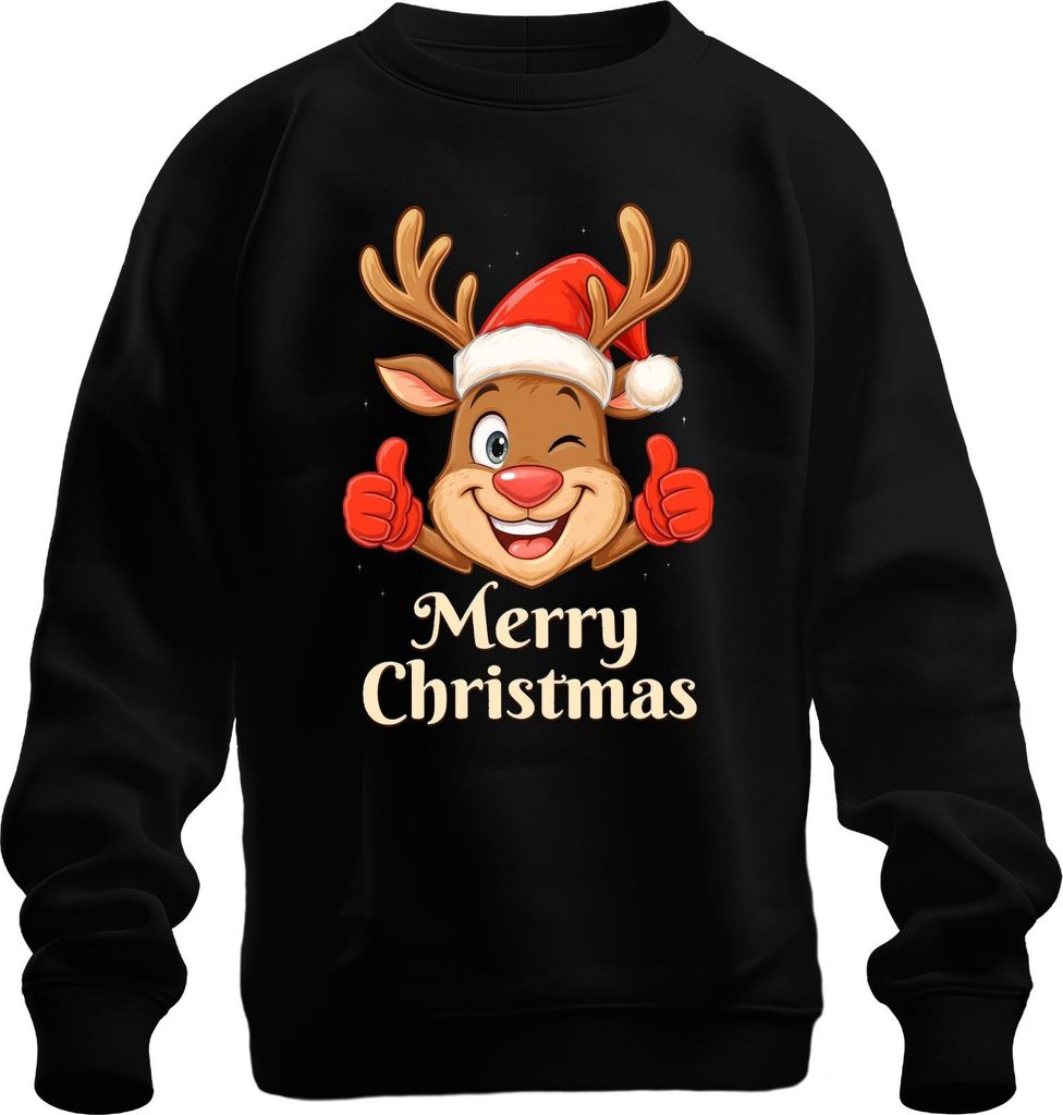 Merry Christmas niedlich Rentier Santa Hut Cartoon Familie Kinder Uni Sweatshirt Pullover, Schwarz, L
