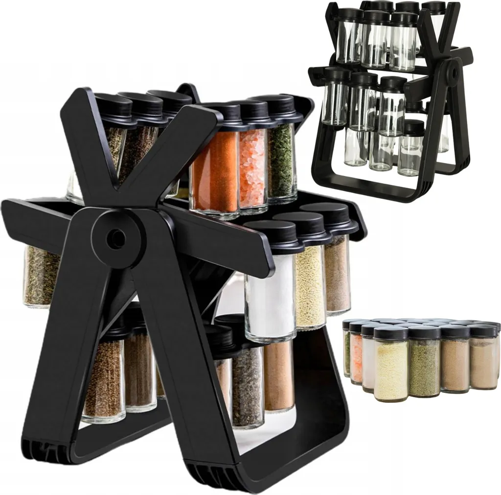 Portaspezie Rotante Design Nero 18 Barattoli - Organizer Cucina Moderno