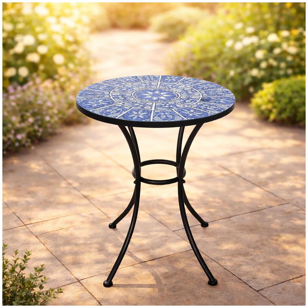 Gartentisch Marocco Blau mit dekorativem Fliesendruck, Ø 57 Produktbild 