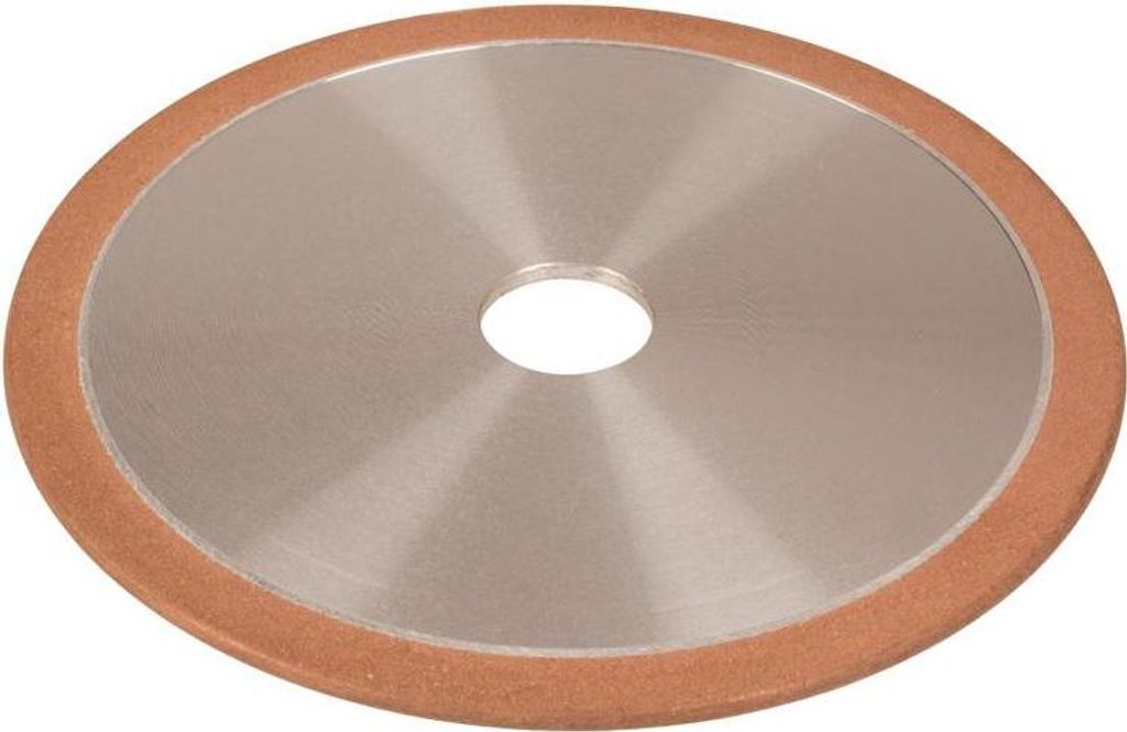 A close-up, top-down view of a circular grinding wheel with a hole in the center.