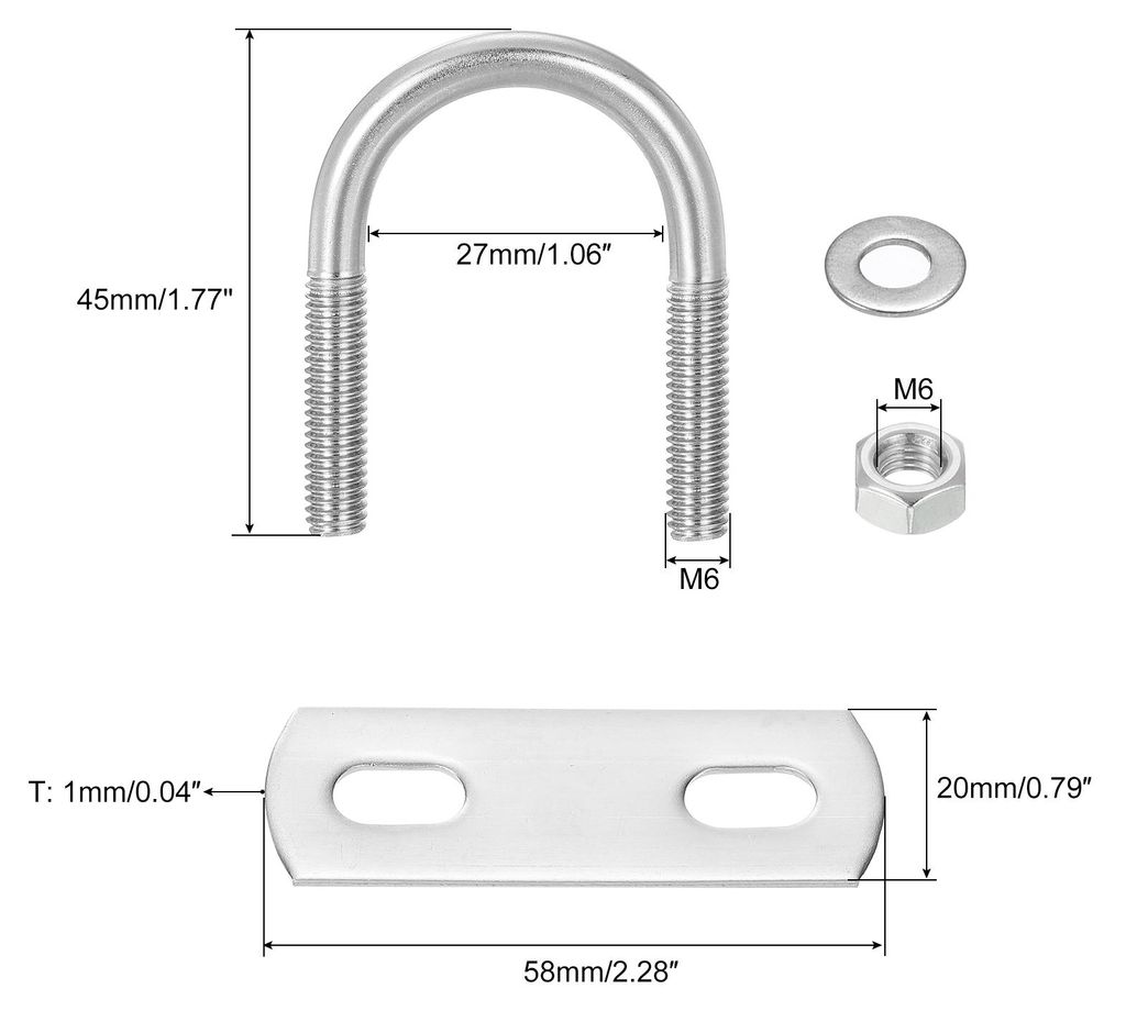 8 Set U Schrauben M6 x 25mm ID x 45mm L?nge Runde U Bš¹gelschraube Edelstahl 304 Klammer Schellen U-Bolzen mit Gewinde Muttern Rahmenplatte Unter...