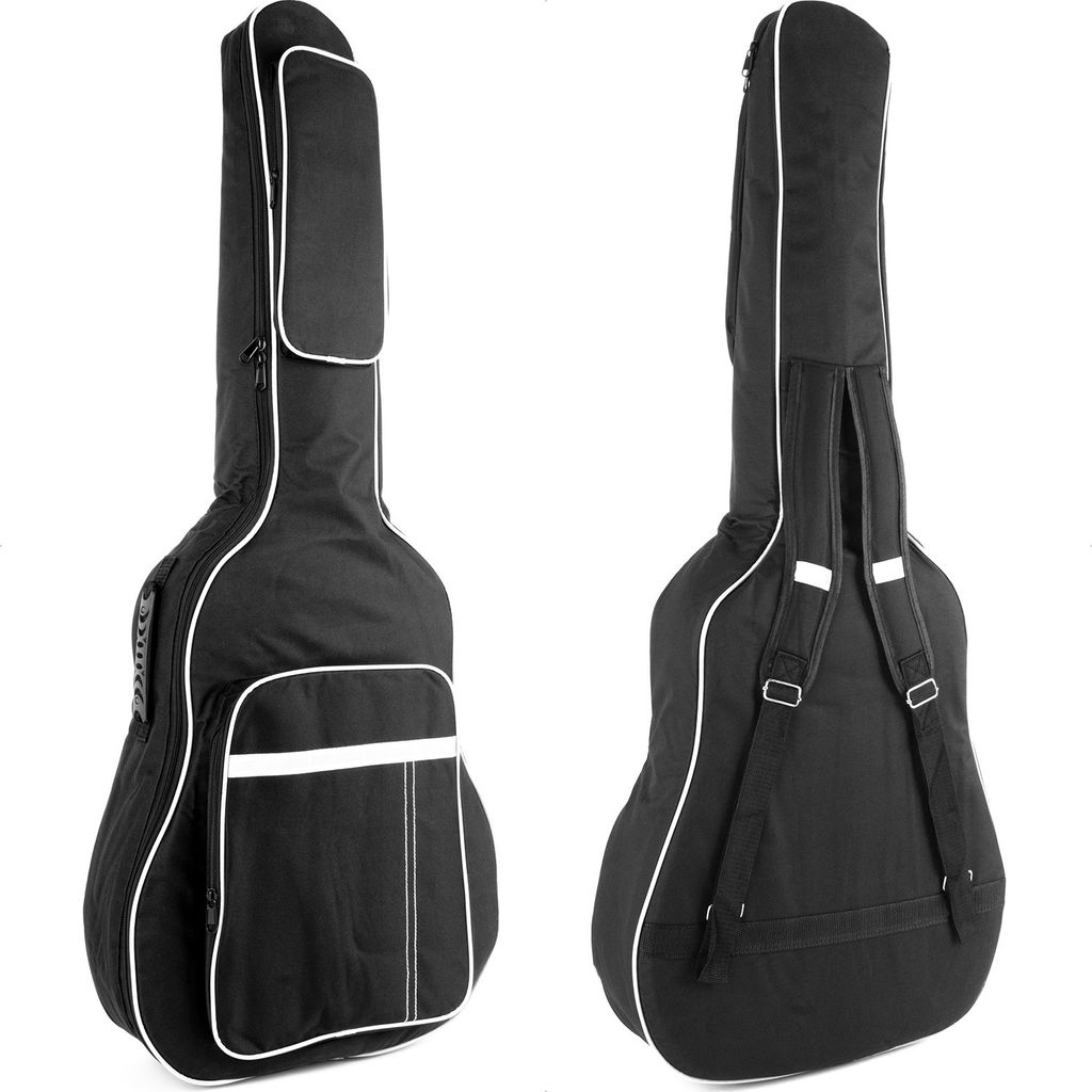 Stabiles, gefüttertes Gitarrentasche für Akustik- oder Western-Gitarre (40/41 Zoll) - Schwarz mit reflektierenden Details