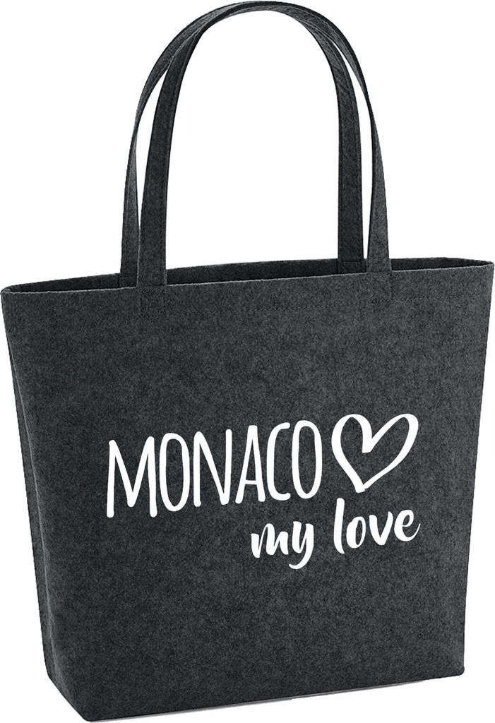Huuraa Filzshopper Monaco my love 22 Liter Charcoal Melange Filztasche Geschenkidee