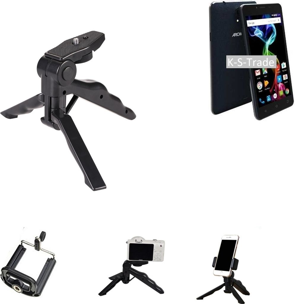 K-S-Trade Stativ Tisch-Ständer Dreibein Handy-Stativ Ständer kompatibel mit Archos 55b Platinum Mini-Stativ Smartphone Tripod Handy-Stativ aus