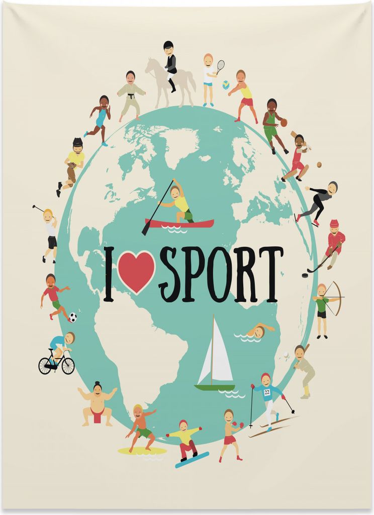 Abakuhaus Sport Wandteppich, Ich liebe Sport-Zitat aus Weiches Mikrofaser Stoff Kein Verblassen Klare Farben Waschbar, 110 x 150 cm, Mehrfarbig