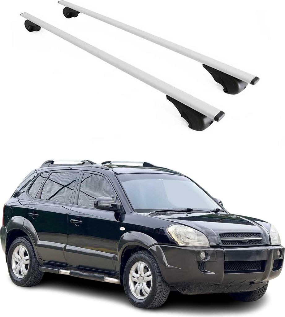 Dachträger Grundtäger für Hyundai Tucson mk1 2004-2010 75kg Metall Silber 2 tlg