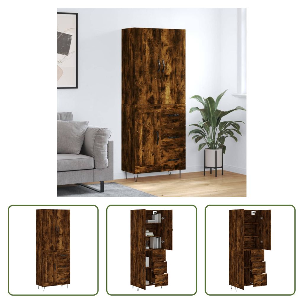 The Living Store Highboard Räuchereiche 69,5x34x180 cm Holzwerkstoff