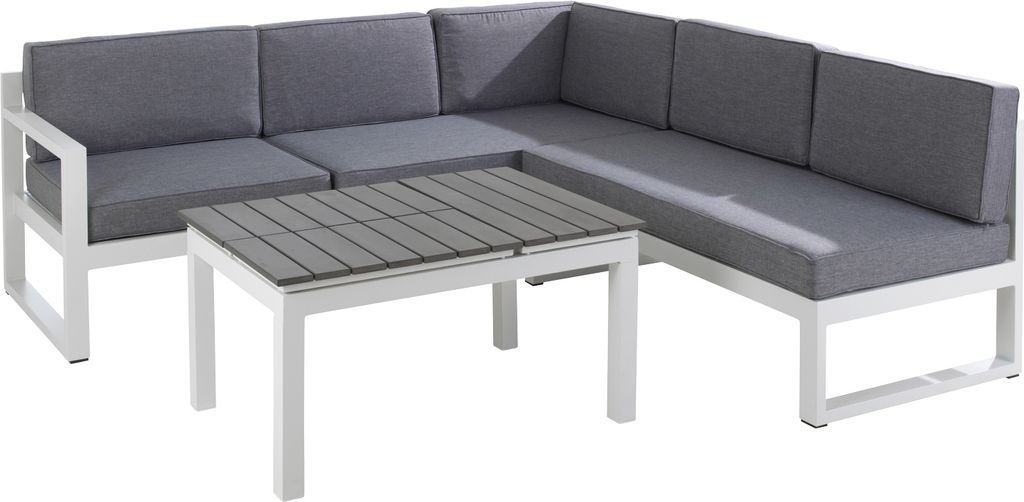 Gartenlounge - Aluminium - Weiß - Dunkelgrau - B 210 x T 198 cm - mit Funktionen