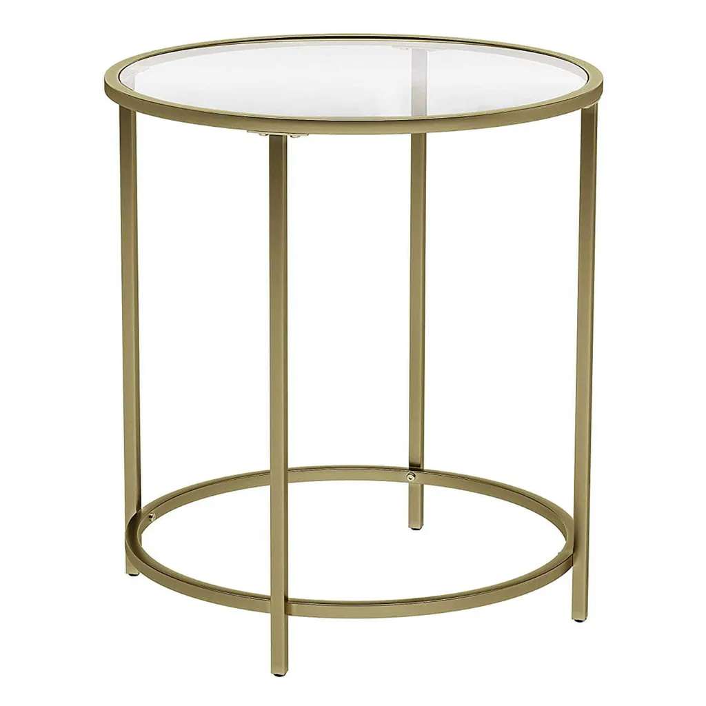 Guéridon design doré et plateau verre rond 50x55 cm pour salon moderne