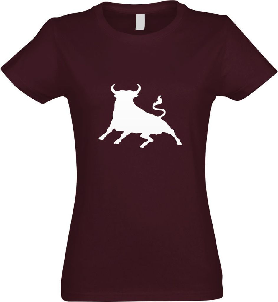 Kiwistar - T-Shirt tailliert - Damen - Burgund - Stier Toro Bull - mit Motiv Bedruckt - Funshirt Design - Sport - Freizeit - Damen - XXL