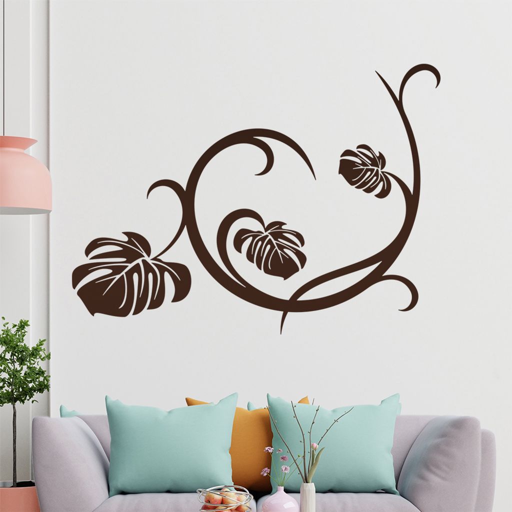 Blätter - Linien Wandtattoo in 6 Größen - Wandaufkleber Wall Sticker - Dekoration, Küche, Wohnzimmer, Schlafzimmer, Badezimmer