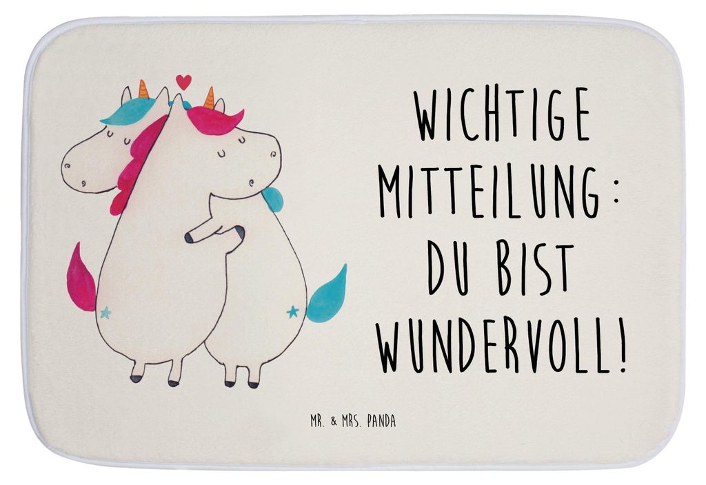 Mr. & Mrs. Panda Badteppich Einhorn Mitteilung - Weiß - Geschenk, Liebe, Badezimmerteppich, teppich für bad, Einhörner, duschmatte, Unicorn, Par...