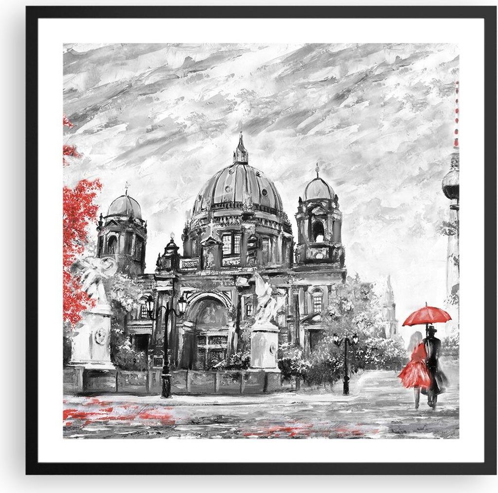 Gerahmtes Poster - Schwarzer Rahmen - Dom Berlin Liebespaar - 60x60 cm - Wand Bild - Wanddeko - Wandbilder - Kunstposter - Wandposter - Bilderrahme...