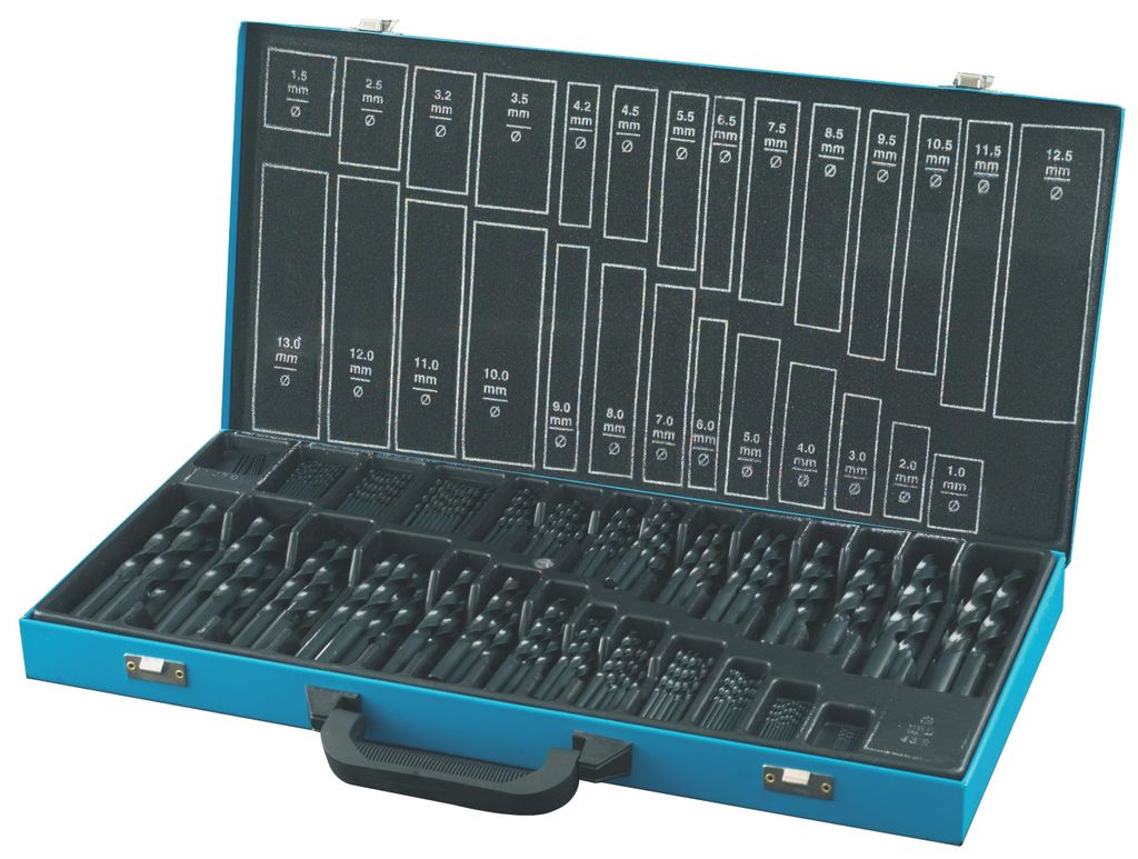 PTG HSS RATIOLINE Spibo DIN 338, Typ N, rechts rollgewalzt 230-tlg. im Metallmagazin Farbe blau 1,00 - 8,50 x 0,5 mm + 3,20 / 4,20 /10,00 mm je 10 ...