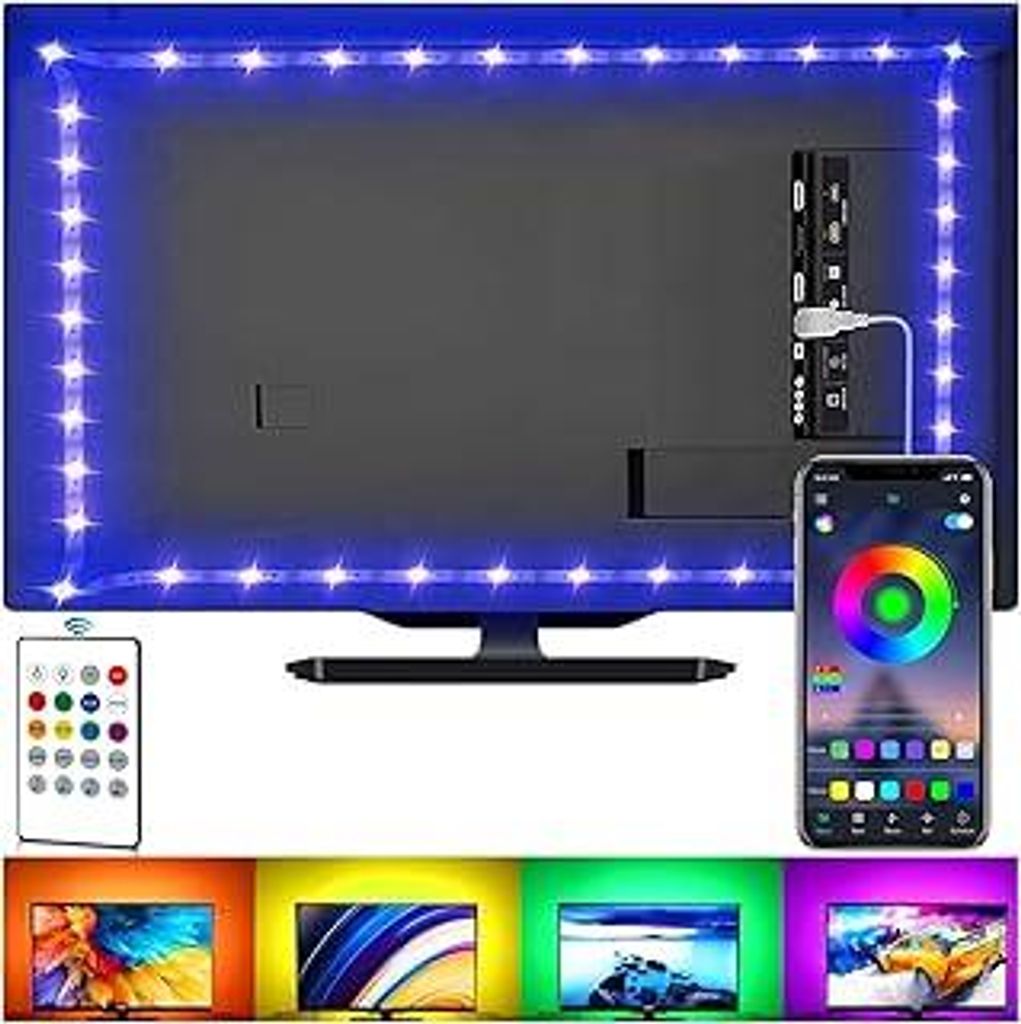 LED-Lichtstreifen für TV, USB-TV-Hintergrundbeleuchtungs-Kit mit Fernbedienung, App-Steuerung, Synchronisation zur Musik, 5050 RGB Smart LED Bias ...