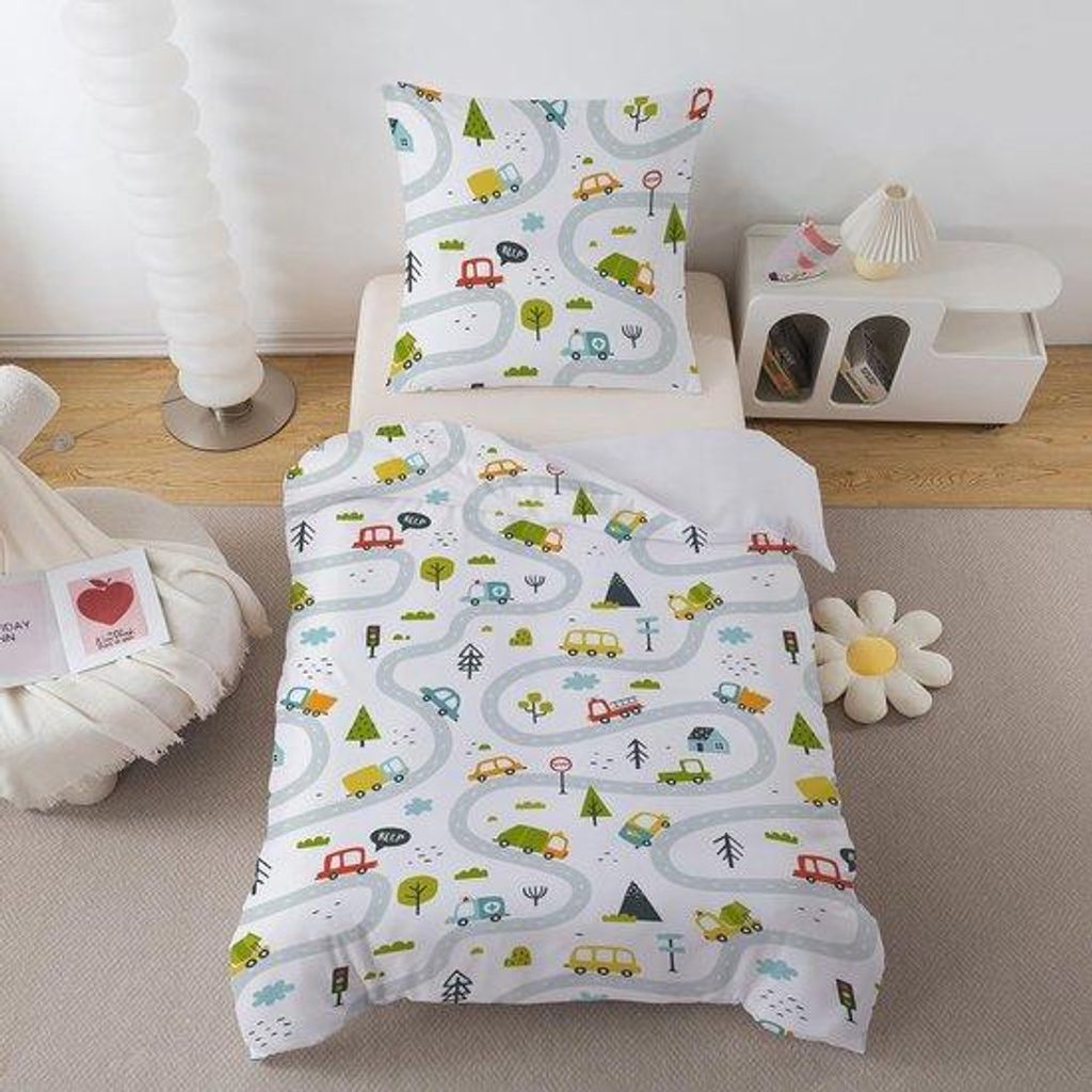 Unyqoos Soft Mikrofaser-Kinderbettwäsche mit Autodesign und Reißverschluss