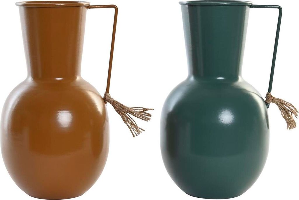 Vase DKD Home Decor 14.5 x 13 x 24 cm Metall Orange grün Senf (2 Stück)