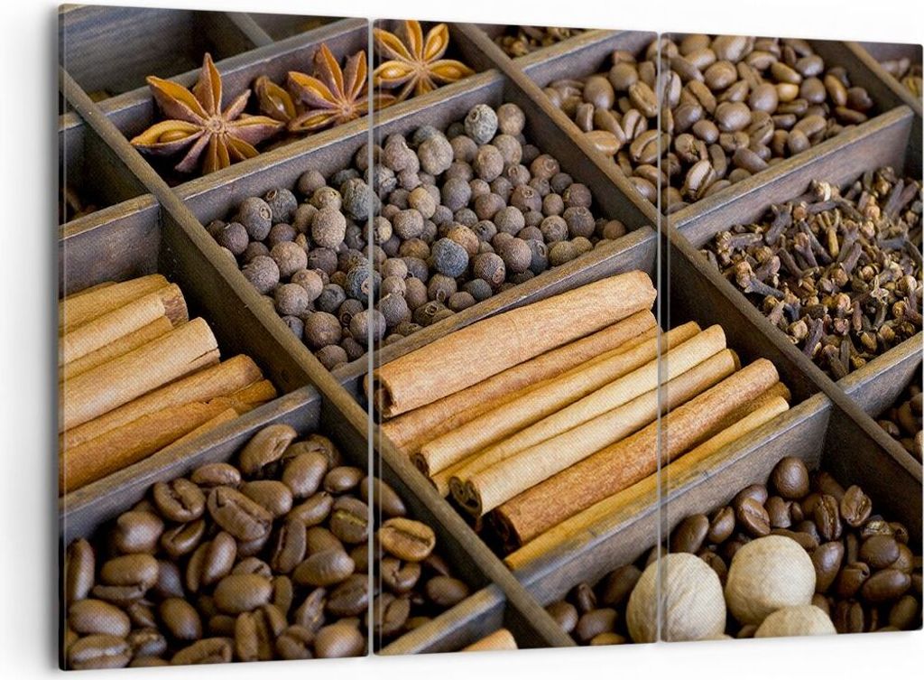 Bild auf Leinwand - Leinwandbild - Zimt Vanille Kaffee Getreide - 105x70cm - Wand Bild - Wanddeko - Leinwanddruck - Bilder - Kunstdruck - Wanddekor...