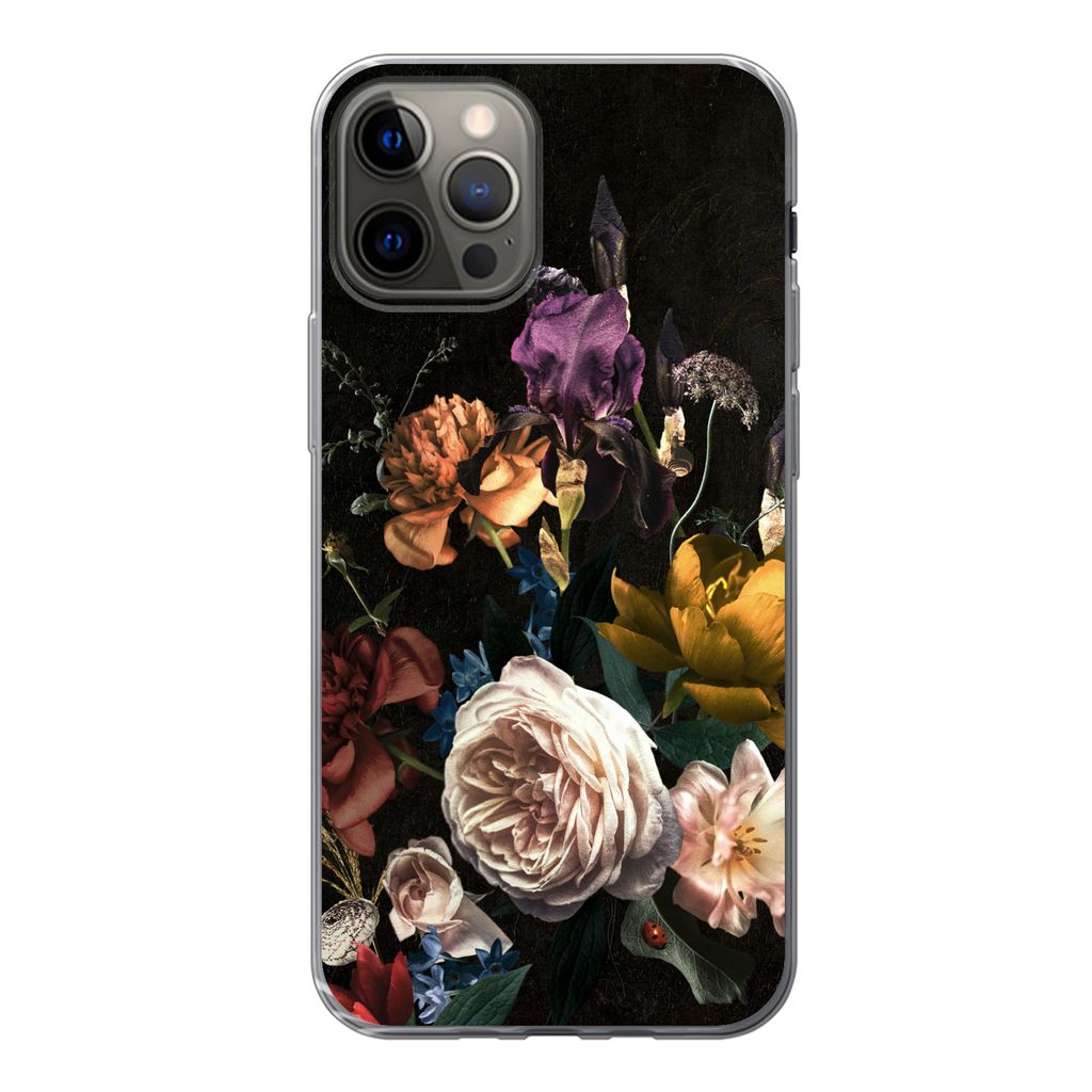 MuchoWow Handyhülle Schutzhülle Hülle für iPhone 13 Pro Blumen - Rosen - Muster Silikon Softcase Handy Hülle - Handy-Tasche