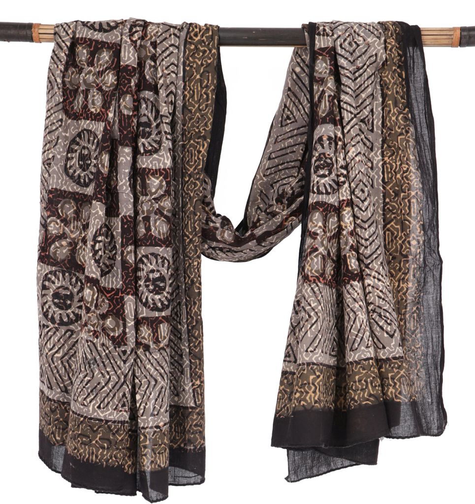 Leichter Pareo Schal, Sarong, Handbedrucktes Baumwolltuch - Farb Kombination 17, Uni, Grau, Baumwolle, 190*120 cm, Sarongs & Tücher