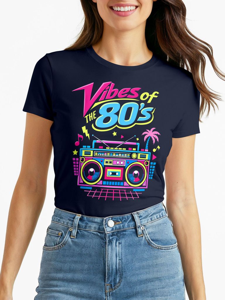 Damen T-Shirt - 80s-DIY-Outfit- Fasching Karneval Ersatz Verkleidung Last Minute Kostüm Funshirt Moonworks