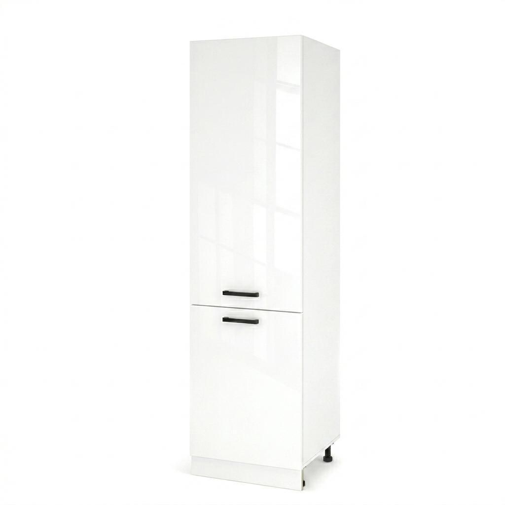 ULWEHOME Tall Under-Refrigerator Base Cabinet, Built-In Refrigerator Column, 60 cm, 2 Doors, Glossy White | EKO Kitchen Furniture System