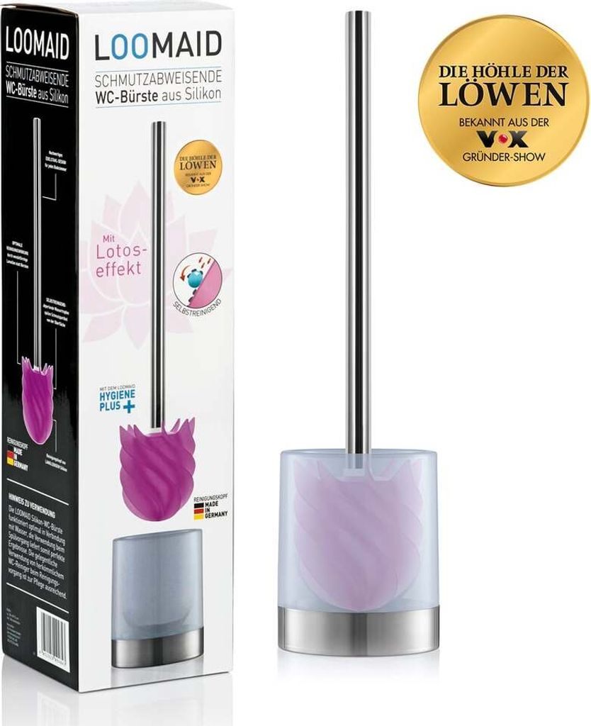LOOMAID Silikon WC-Bürste mit Lotuseffekt Klobürste Kaum Tropfwasser Toilettenbürste mit Anti-Rutsch-Halter Langlebig & nahezu unbegrenzt verwen...