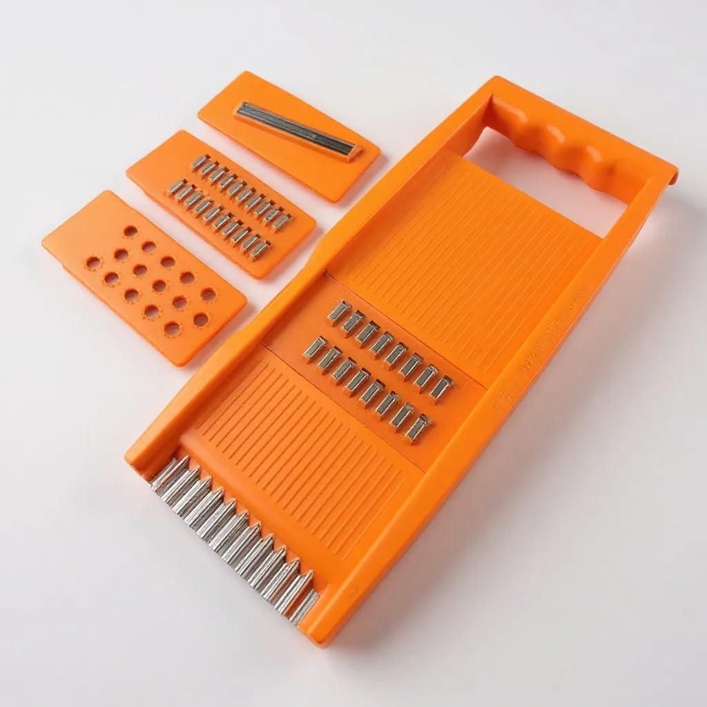 4 tlg Gemüsehobel mit Edelstahlklingen für Salat, Karottensalat, Obst (Orange)