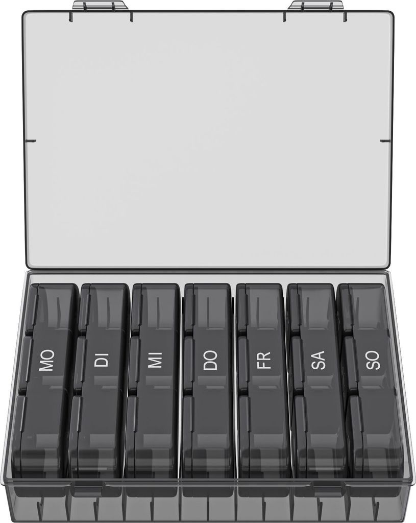 WELLGRO Tablettenbox für 7 Tage - Pillendose je 3 Fächer pro Tag - Klappdeckel mit Druckverschluss - Aufbewahrungsbox - BPA-freier Kunststoff
