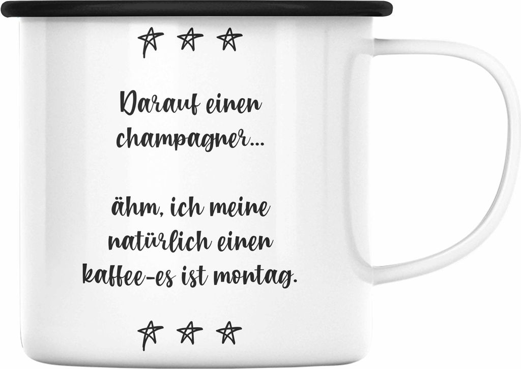 Trendation - Lustige Emaille Tassen für Frauen mit Spruch Kaffee Emaille Tassen Becher Büro Arbeit (Schwarz)