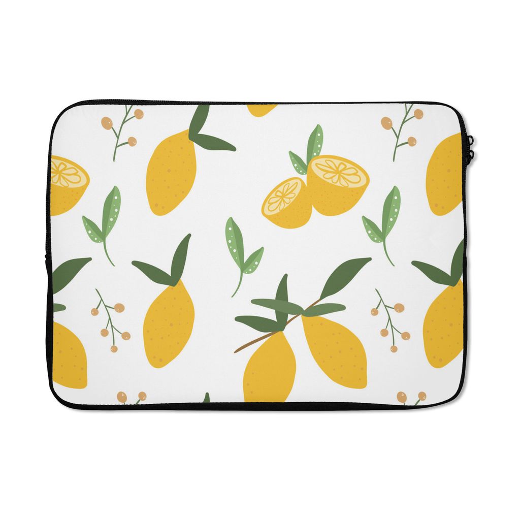 MuchoWow Laptop Hülle 13 Zoll Zitronen - Muster - Weiß - Abstrakt Laptoptasche - Laptophülle - Sleeve - Rundumschutz