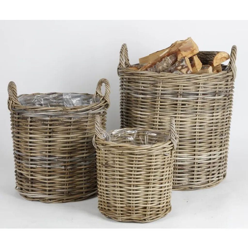 Paniers en Osier avec Structure Bois - Set de 3 Grands Formats 58cm BURI - 3