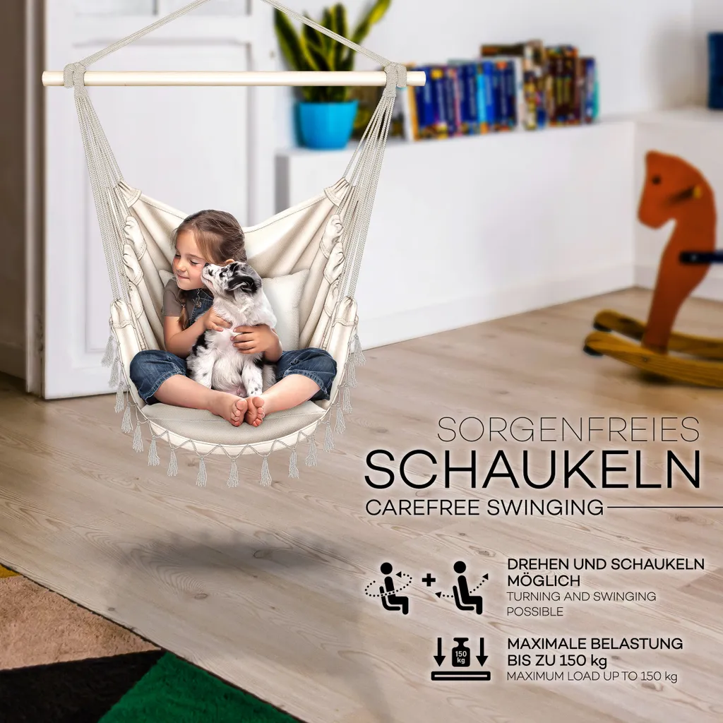 Fauteuil Suspendu Beige Résistant Intempéries avec Porte-Gobelet Intégré