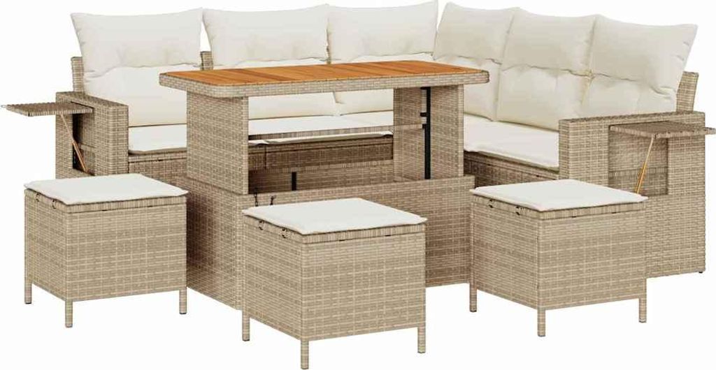 vidaXL Gartensofa-set mit Kissen 10 pcs Beige und Creme Poly-Rattan