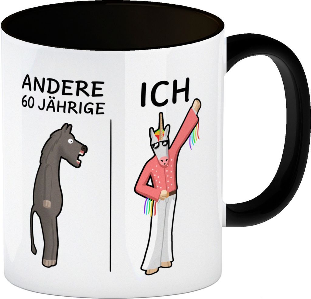 Witziger Kaffeebecher Schwarz für den 60. Geburtstag mit Motiv: Andere und ich