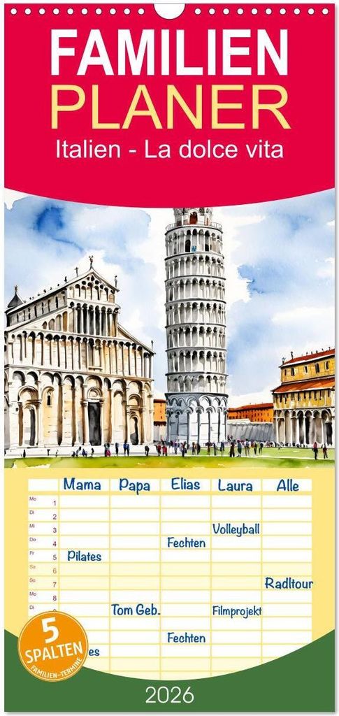 Familienplaner 2026 - Italien - La dolce vita mit 5 Spalten (Wandkalender, 21 x 45 cm) CALVENDO