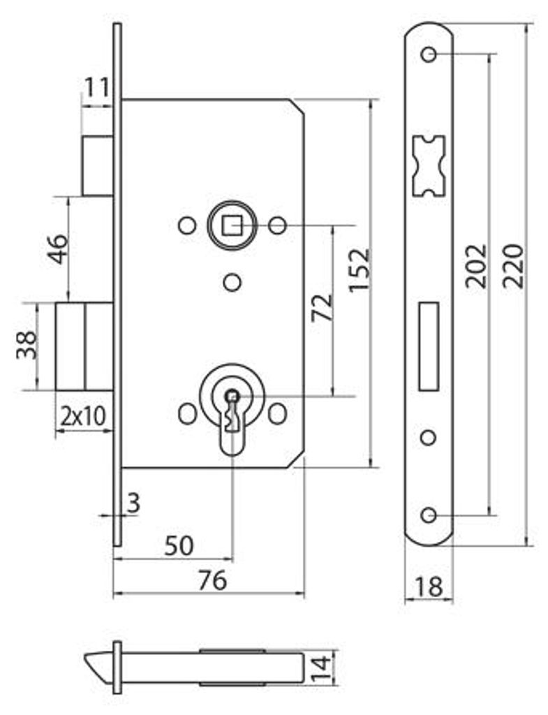 ALFA 72/50 Einsteckschloss mit Schlüsselmaß 220/18 Produktbild 